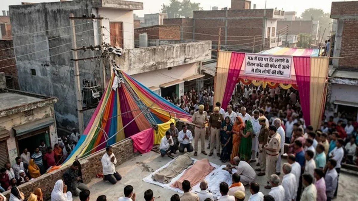 मऊ में छत पर टेंट लगाने के दौरान करेंट की चपेट में आने से तीन लोगों की मौत